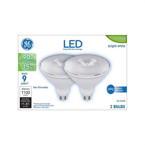 Bombilla LED GE PAR38 E26 (mediana), luz blanca cálida, equivalente a 90 vatios, paquete de 2