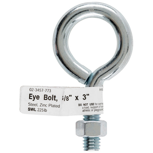 Hampton 3/8 in. x 2-3/4 in. L Zinc-Plated Steel Eyebolt Nut Included (Pack of 10)