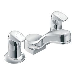 Chrome two-handle metering lavatory faucet