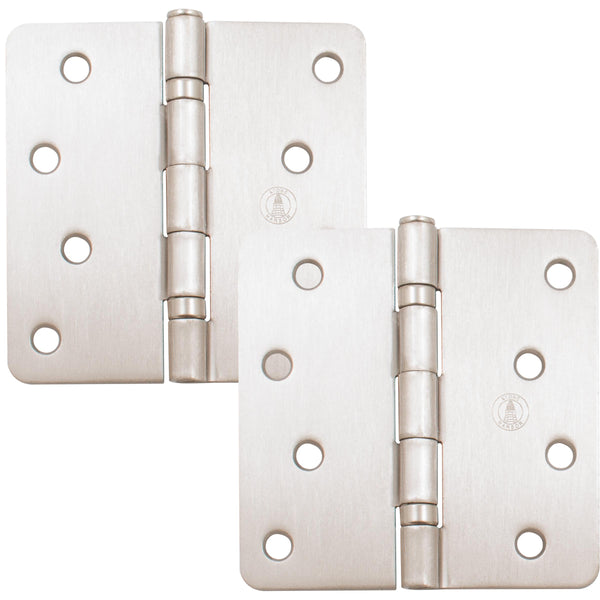 Bisagra estándar, 4 pulgadas, esquinas redondeadas de 1/4", paquete de 2, níquel satinado de Stone Harbor Hardware