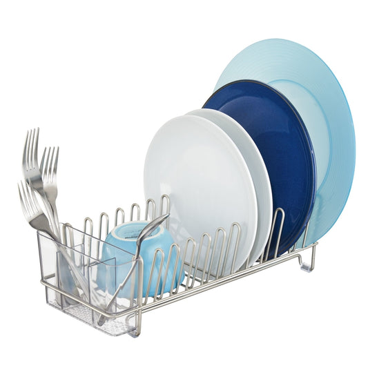 iDesign Classico 12.5 in. L X 5.5 in. W X 4 in. H Clear/Silver Plastic/Stainless Steel Dish Drainer