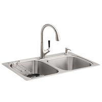 Kohler All-in-One Stainless Steel Dual Mount 22 in. W X 33 in. L Double Bowl Kitchen Sink Silver