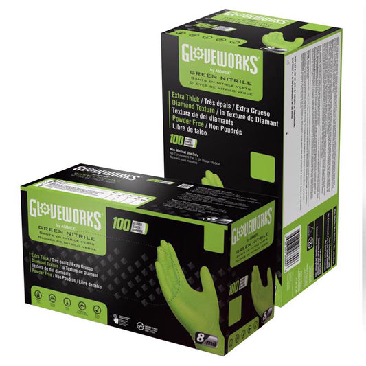 Gloveworks Nitrile Disposable Gloves XX-Large Green Powder Free