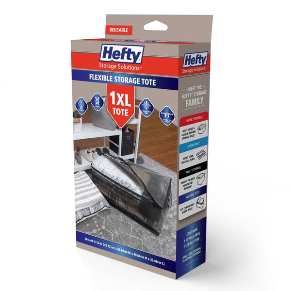 Contenedor flexible Hefty negro/transparente con asa de 26 in. H x 12 in. W x 16 in. D, apilable (paquete de 4)