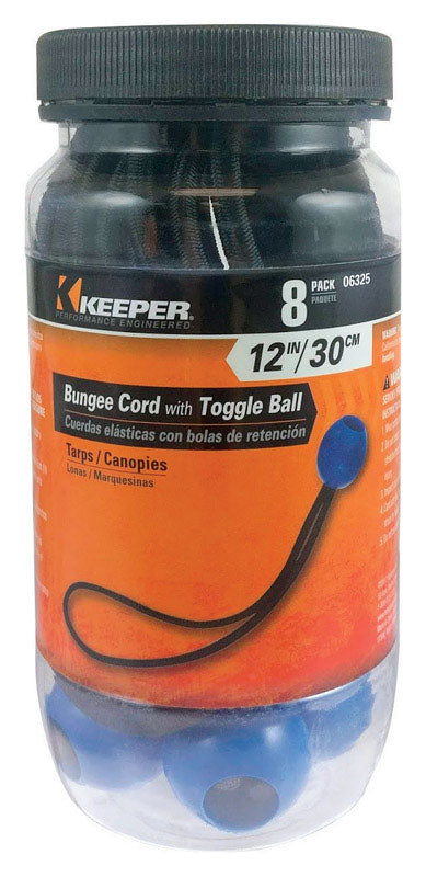 Keeper Black/Blue Bungee Ball Cord 12 in. L X 0.374 in. 8 pk