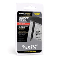 Power Pro 3/16 in. D X 1-1/4 in. L Carbon Steel Hex Head Concrete Screw Anchor 25 pc - Open Box