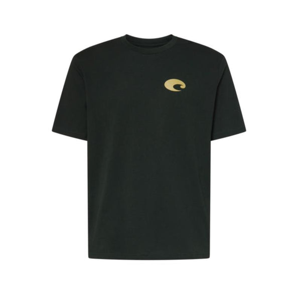 Camiseta de cuello redondo de manga corta para hombre Costa XXL, negra lavada, con escudo de especies