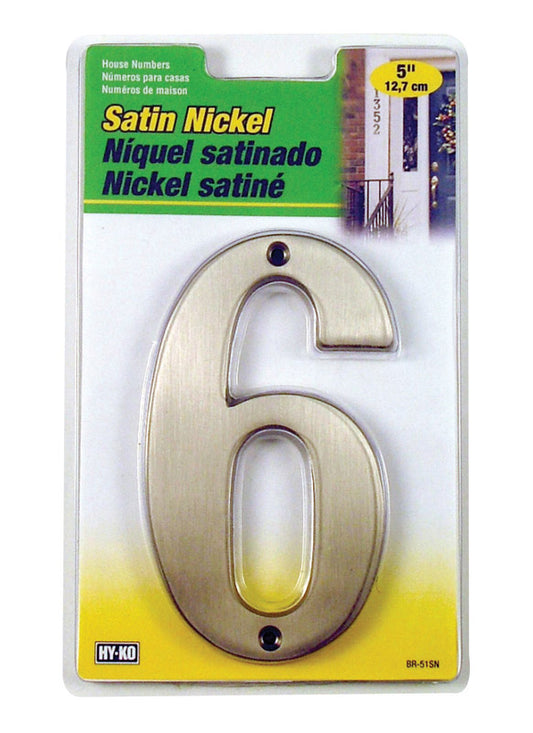 Hy-Ko  5 in. Silver  Metal  Nail-On  Number  6  1 pc.