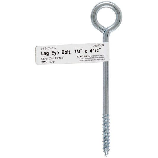 Hampton 1/4 in. x 4-1/2 in. L Zinc-Plated Steel Lag Thread Eyebolt Nut Included (Pack of 10)