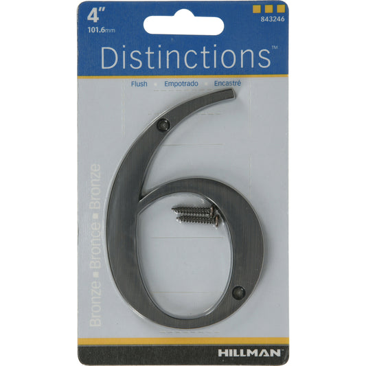 Hillman Distinctions 4 in. Bronze Metal Screw-On Number 6 1 pc (Pack of 3)