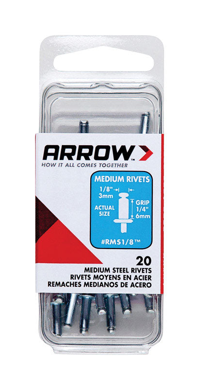 Arrow 1/8 in. D X 1/4 in. Steel Rivets Silver 20 pk