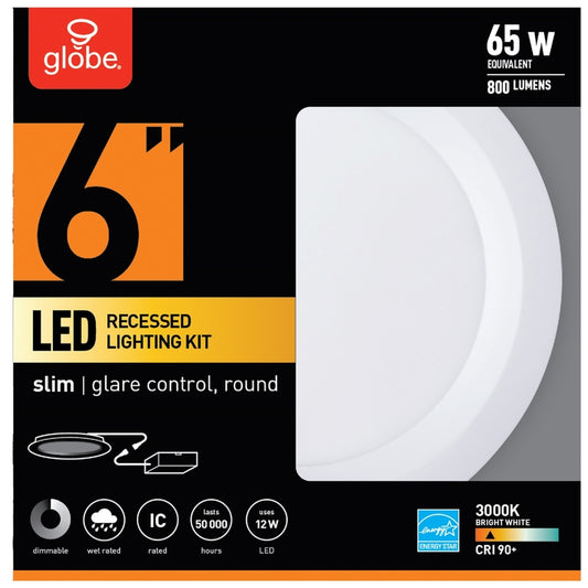 Globe Electric Ultra Slim Energy Star Frost White 6 in. W Metal LED Canless Recessed Downlight 12 W