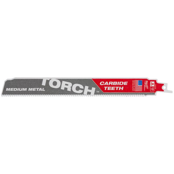 Hoja de sierra recíproca de carburo de 9 pulgadas y 10 dientes por pulgada de Milwaukee Torch, paquete de 1
