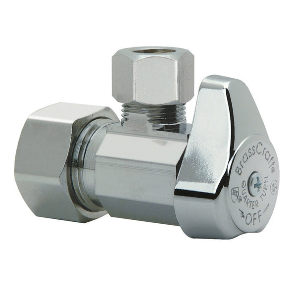 Válvula de cierre angular Brasscraft de latón de 125 PSI, 1/2 T x 3/8 S, compresión pulg.