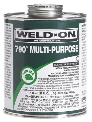 Weld-On 790 Clear Multi-Purpose Solvent Cement For CPVC/PVC 16 oz