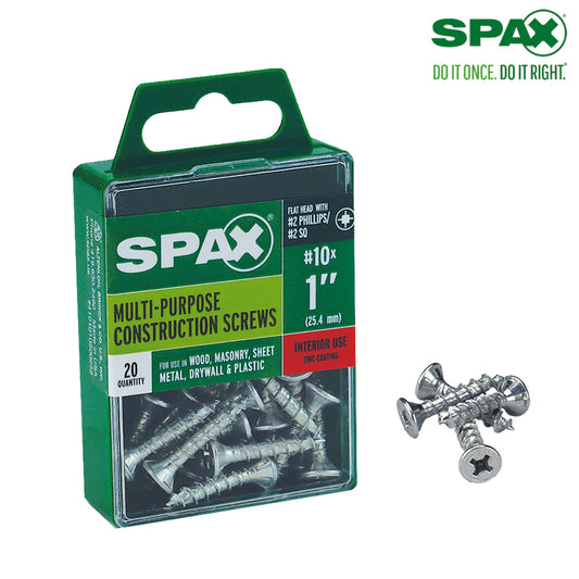 SPAX No. 10 x 1 in. L Phillips/Square Flat Head Zinc-Plated Steel Multi-Purpose Screw 20 each