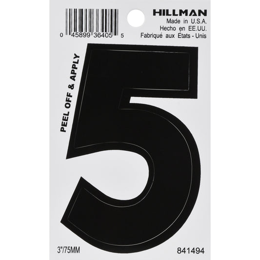 Hillman 3 in. Black Vinyl Self-Adhesive Number 5 1 pc (Pack of 6)