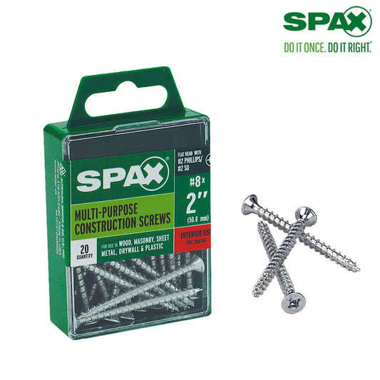 SPAX No. 8 x 2 in. L Phillips/Square Flat Head Zinc-Plated Steel Multi-Purpose Screw 20 each