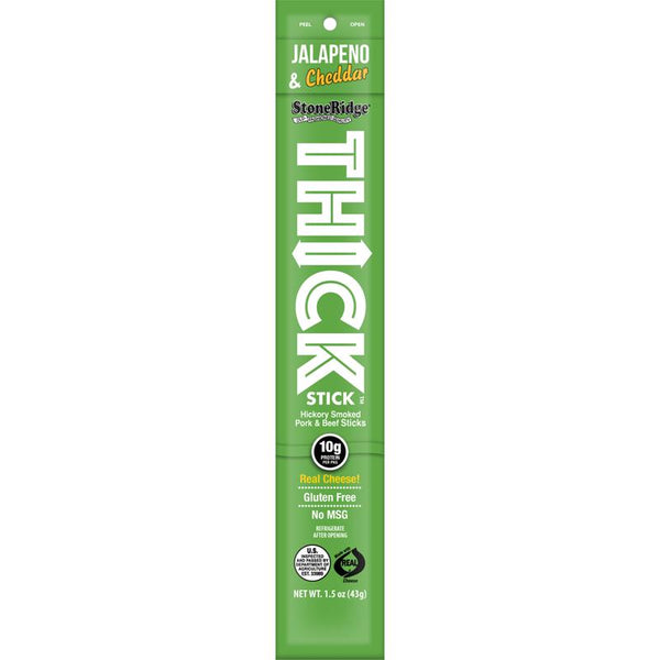 StoneRidge Wholesale Thick Stick Jalapeno Cheddar Meat Sticks 1.5 oz Shrink Wrapped (Pack of 15)
