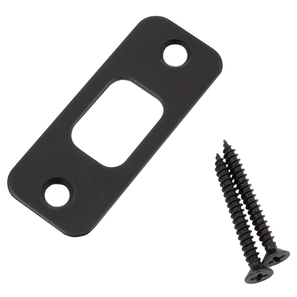 Placa de cierre de cerrojo con esquinas redondeadas, 1-1/8" x 2-3/4", 2-1/8" de centro a centro, negro mate de Stone Harbor Hardware