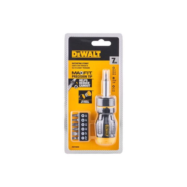 Set de destornillador corto con múltiples puntas y trinquete DeWalt MAX FIT, 7 piezas