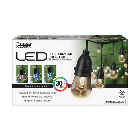 Feit Electric Indoor/Outdoor Plastic Black Plug-In Decorative Color Changing String Light Set 30 ft.