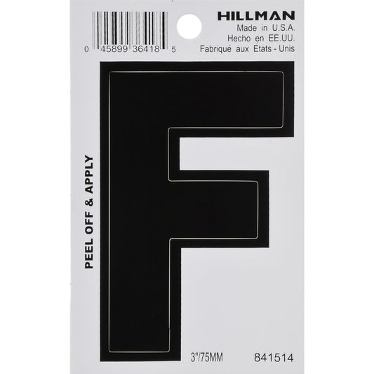 Hillman 3 in. Black Vinyl Self-Adhesive Letter F 1 pc (Pack of 6)