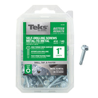 Teks No. 10  x 1 in. L Hex Washer Head Zinc-Plated Steel Sheet Metal Screws 140 pk