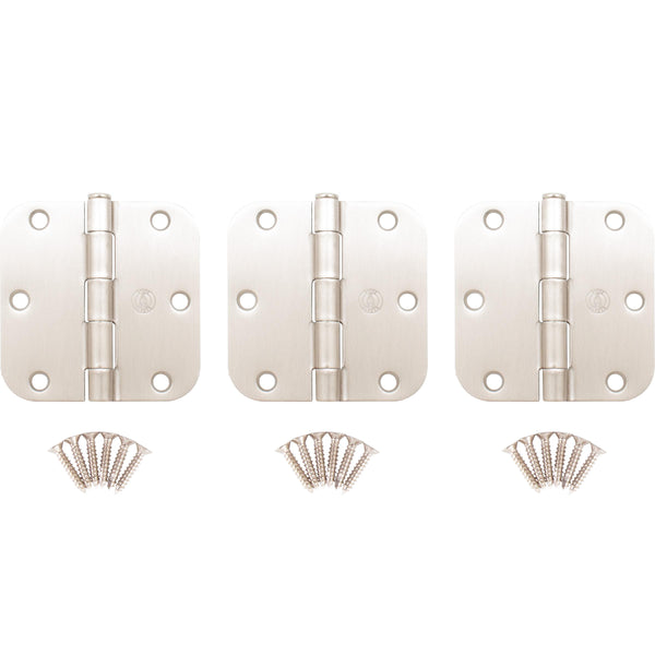 Bisagra para puerta de 3,5" x 5/8R, paquete de 3, níquel satinado