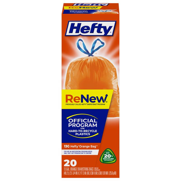 Bolsas para reciclaje con cordón, sin aroma, Hefty ReNew de 13 gal, paquete de 20 (paquete de 9)
