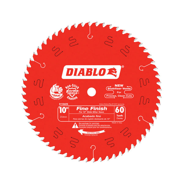 Hoja de sierra circular de carburo de alta densidad TiCo de acabado fino de 10 in DX 5/8 in Diablo, 60 dientes, paquete de 1