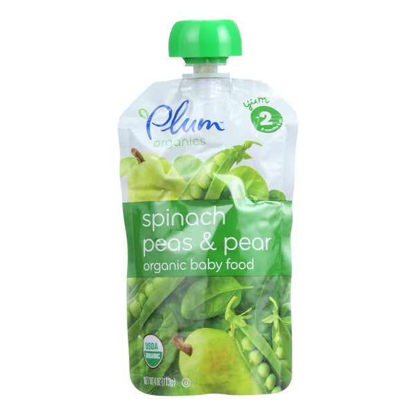 Plum Organics Baby Food - Organic - Spinach Peas and Pear - Stage 2 - 6 Months and Up - 3.5 .oz - Case of 6 (Pack of 6)
