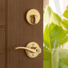 Kwikset Sedona Transitional Satin Brass Lever and Single Cylinder Deadbolt KW1 1-3/4 in.