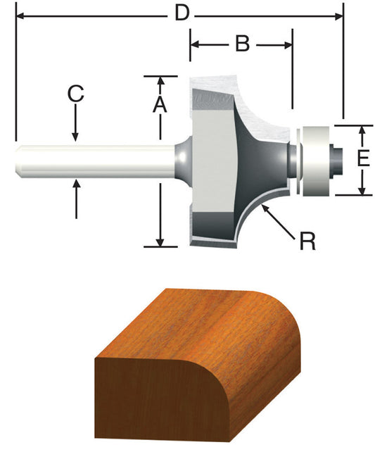 Vermont American 7/8 in. D X 3/16 in. X 2-1/8 in. L Carbide Tipped Round Over Router Bit
