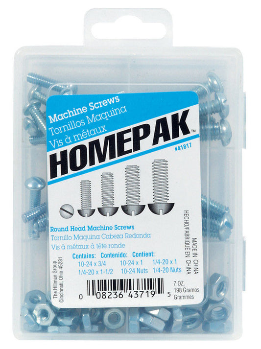 Hillman Homepak Assorted in. x 1 in. L Slotted Round Head Zinc-Plated Steel Machine Screw and Nut Assortment (Pack of 5)