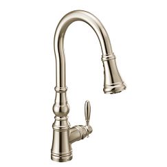 Polished nickel one-handle high arc pulldown kitchen faucet