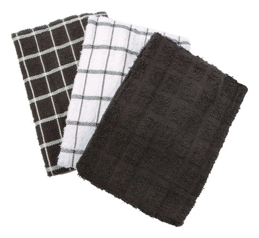 Ritz Black Cotton Kitchen Towel 3 pk (Pack of 3)