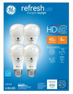 GE Lighting Refresh A19 E26 (Medium) LED Bulb Daylight 40 Watt Equivalence 4 pk