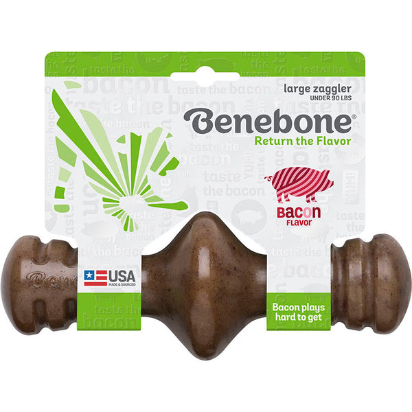 Benebone Zaggler Dog Chew Toy Bacon Flavor Large Durable Nylon for Dogs Under 90 lbs