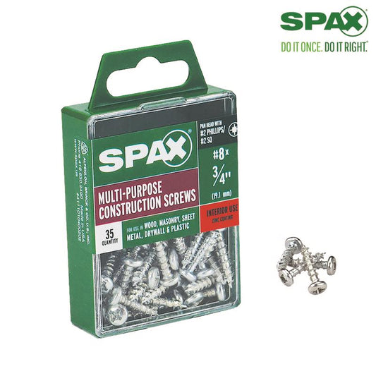 SPAX No. 8 x 3/4 in. L Phillips/Square Zinc-Plated Multi-Purpose Screws 35 pk 