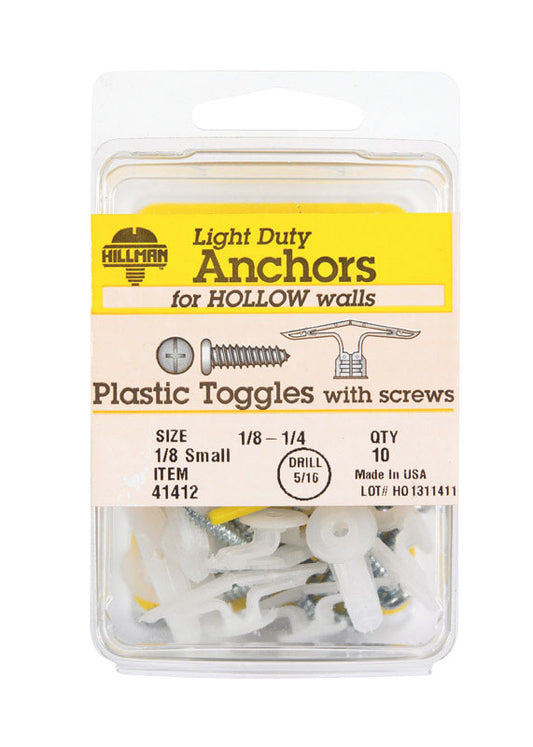 Hillman 1/8 in. Dia. x 1/8 Small in. L Plastic Pan Head Pop-Toggle Anchors 10 pk (Pack of 5)