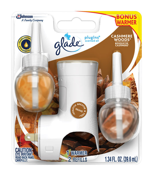 Glade Plug-Ins Cashmere Woods Scent Air Freshener Starter Kit 1.34 oz. Liquid (Pack of 6)