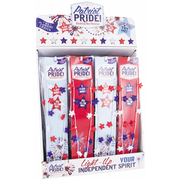 DM Merchandising Patriotic Pride - Collar de plástico con estrellas parpadeantes, 1 unidad (paquete de 36)