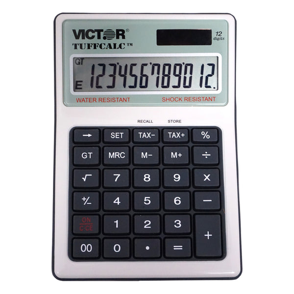 Calculadora de escritorio deluxe Victor Tuffcalc Silver de 12 dígitos, con energía solar - Oferta de la semana
