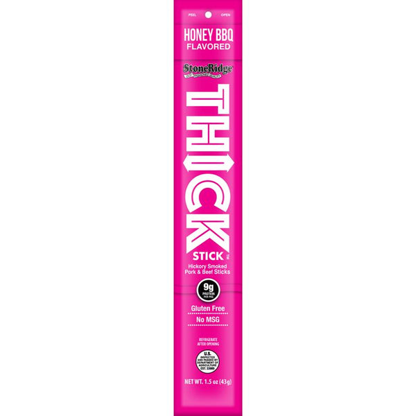 Barras de carne THICK Stick con miel y BBQ StoneRidge Wholesale, 1.5 oz, envueltas en plástico retráctil (paquete de 15)
