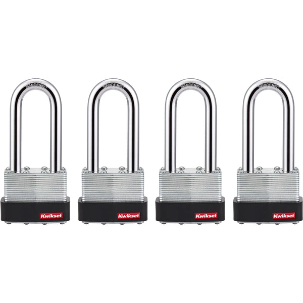 Candado Kwikset de acero laminado de 2 in con llaves iguales y arco de acero endurecido de 2-1/2 in, 4KA