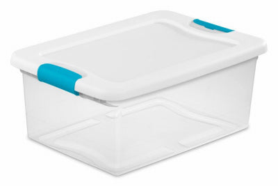 Sterilite 14948012 15 Quart White/Clear Plastic Storage Box With Blue Aquarium Latches (Pack of 12)