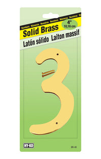 Hy-Ko 4 in. Brass Gold 3 Number Nail-On (Pack of 10)