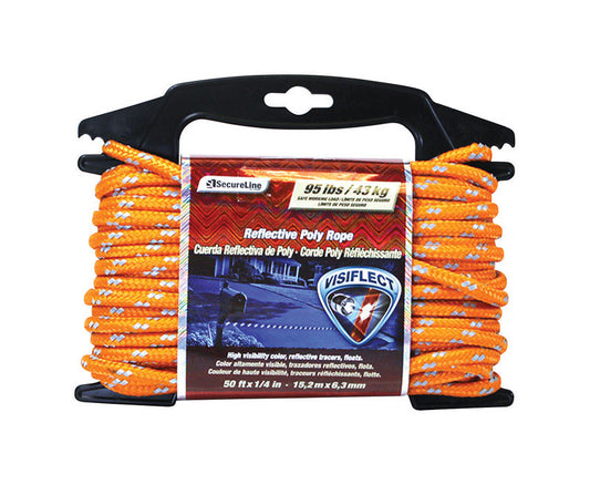 Secureline RMFPO1450 95 lbs. Load Orange Reflective Diamond Braid Poly Rope 1/4 in. x 50 ft.