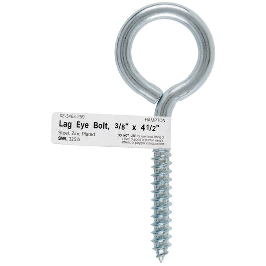 Hampton 7/16 in. x 4-1/2 in. L Zinc-Plated Steel Lag Thread Eyebolt Nut Included (Pack of 10)